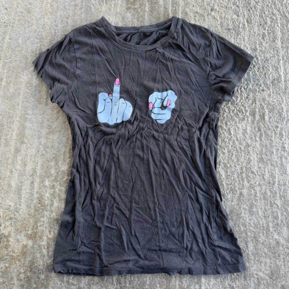 VINTAGE Y2K F YOU MIDDLE FINGER FEMME BABY TEE GRAPHIC GRUNGE WOMENS MEDIUM